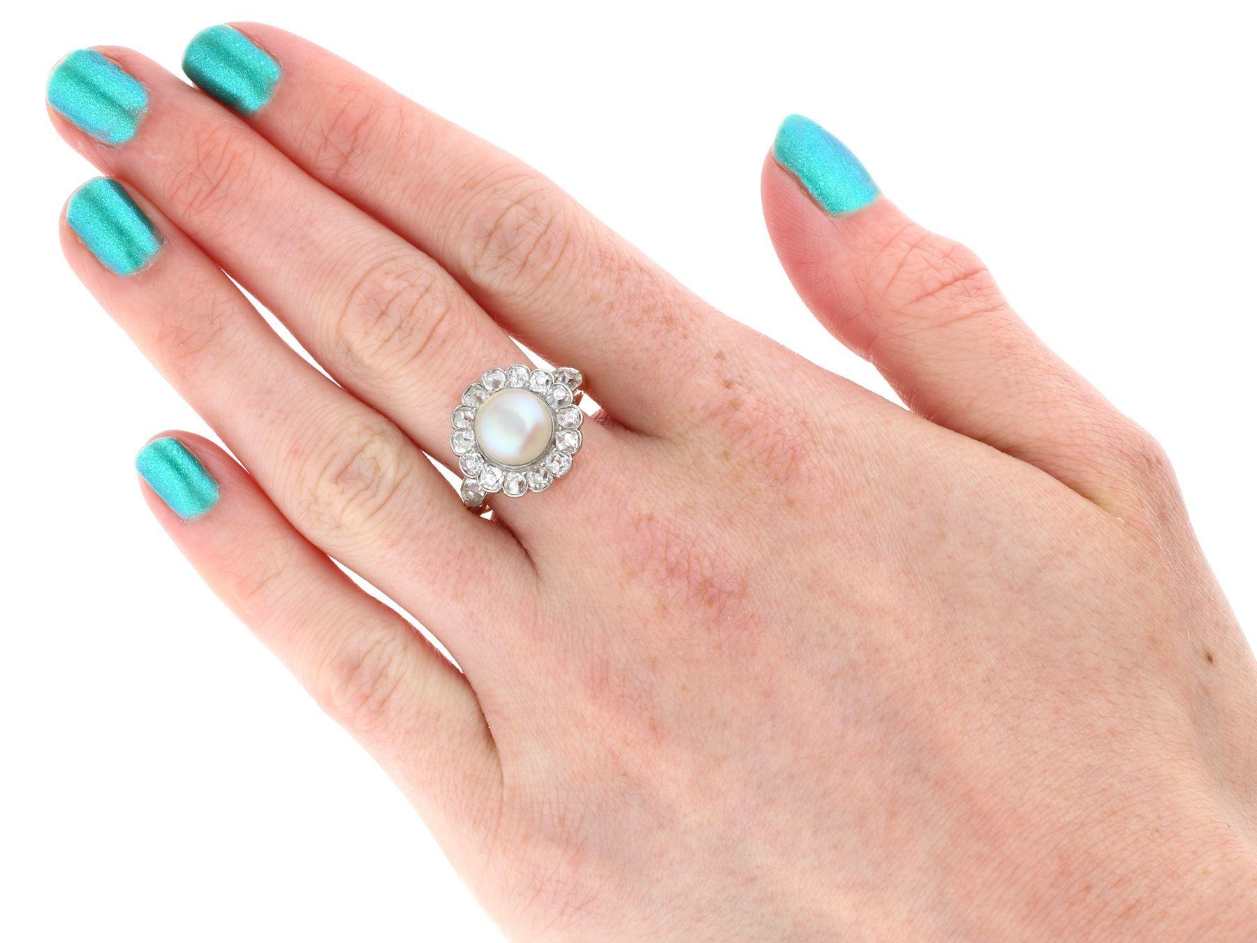 Anillo antiguo de oro amarillo con perla natural de agua salada y diamante de 1,43 quilates en venta 6