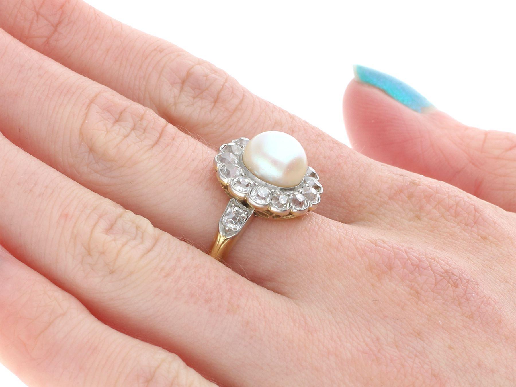 Anillo antiguo de oro amarillo con perla natural de agua salada y diamante de 1,43 quilates en venta 7
