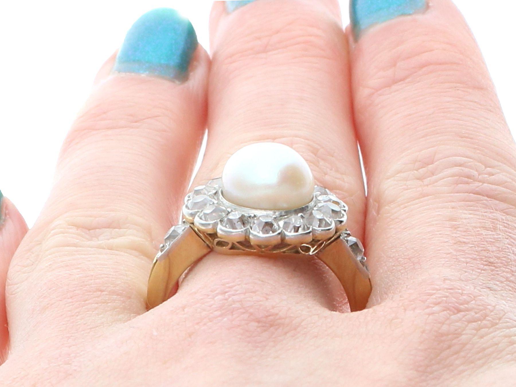 Anillo antiguo de oro amarillo con perla natural de agua salada y diamante de 1,43 quilates en venta 8