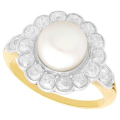Antique Natural Saltwater Pearl and 1.43 Carat Diamond Yellow Gold Cluster Ring