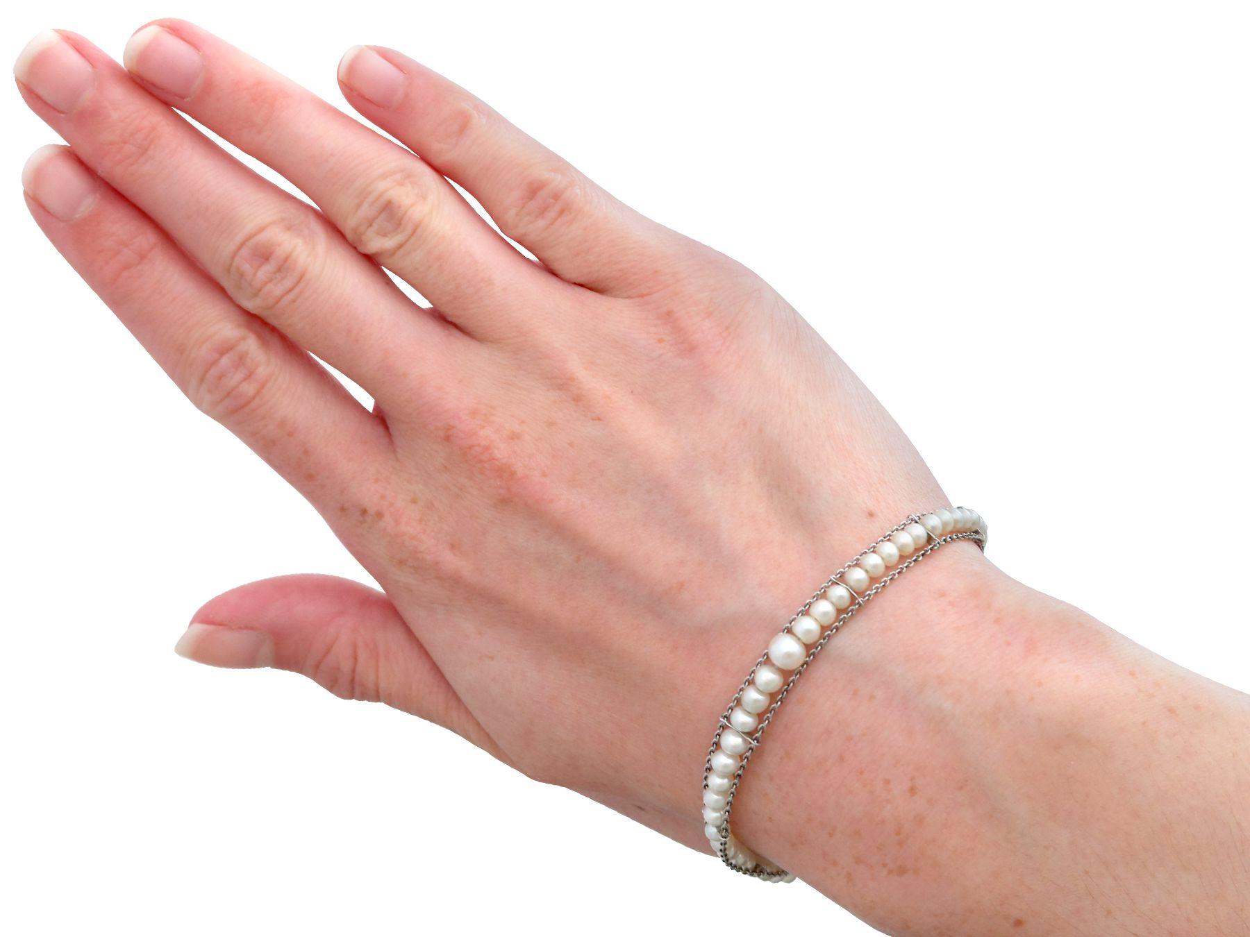 Antique Natural Saltwater Pearl and White Gold Bracelet 6