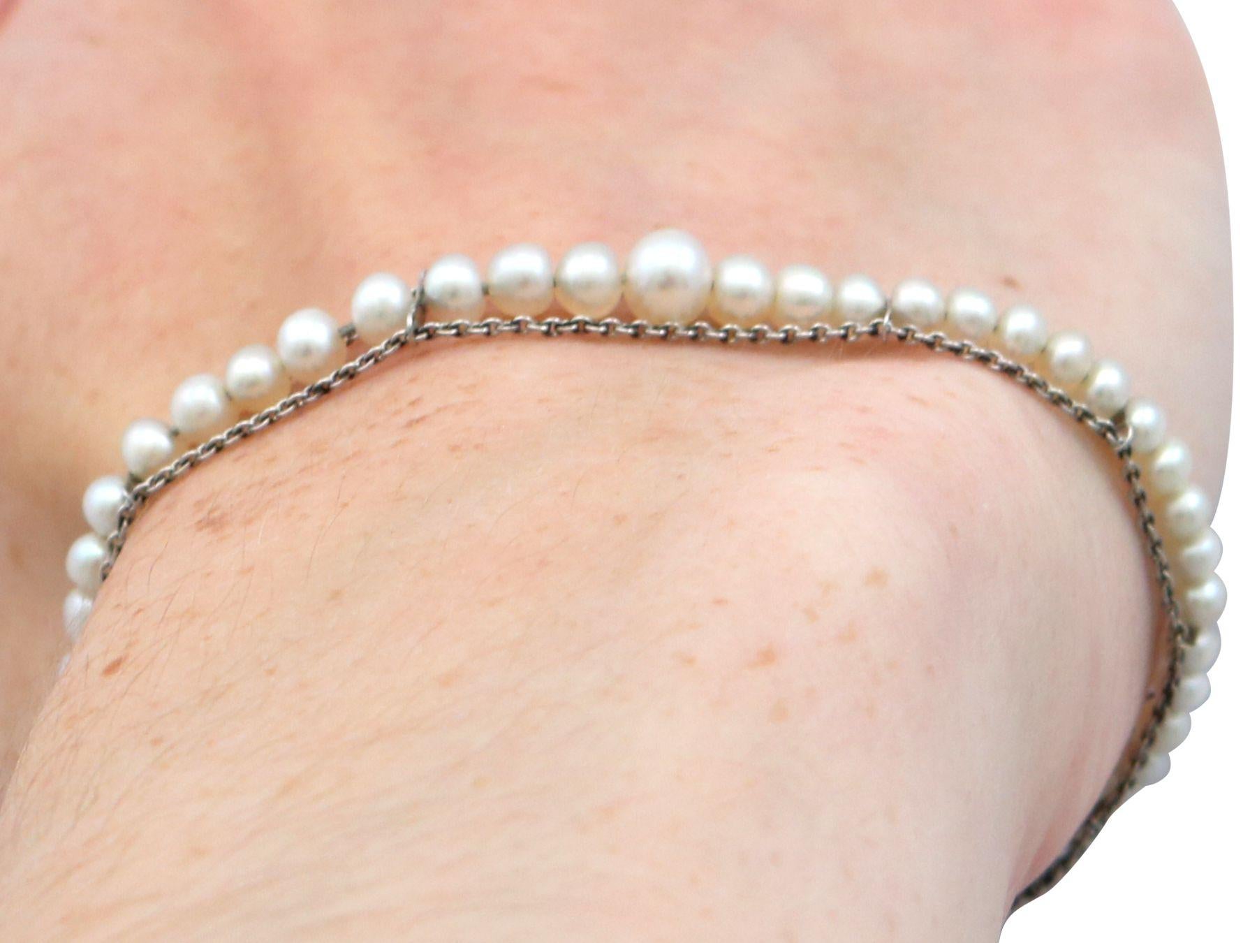 Antique Natural Saltwater Pearl and White Gold Bracelet 8
