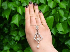 Antique Natural Saltwater Pearl and 3.99 Carat Diamond Pendant