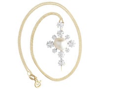 Antique Natural Saltwater Pearl and Diamond, 15k Yellow Gold Brooch / Pendant