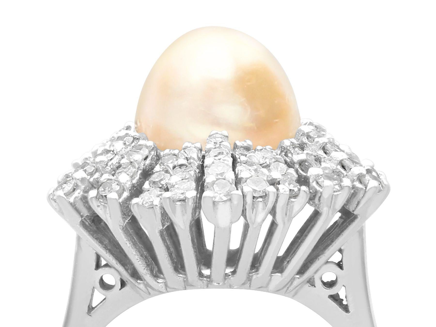 Art Deco Antique Natural Saltwater Pearl and Diamond White Gold Cocktail Ring For Sale