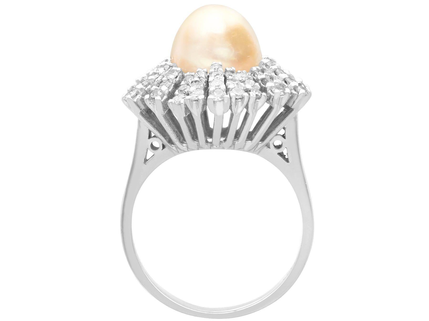 Women's or Men's Antique Natural Saltwater Pearl and Diamond White Gold Cocktail Ring For Sale