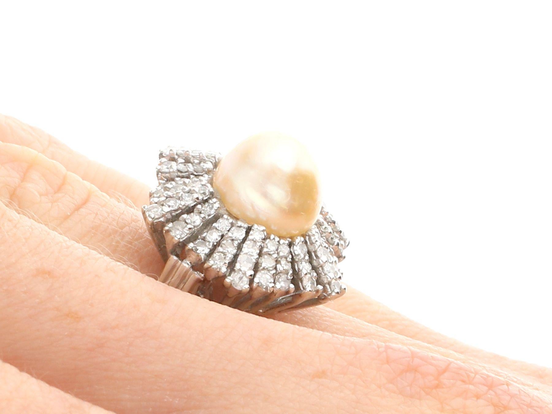 Antique Natural Saltwater Pearl and Diamond White Gold Cocktail Ring For Sale 2