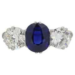Antique Natural Sapphire and Diamond Three-Stone Ring