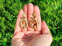 Antique Natural Seed Pearl and 15k Yellow Gold Drop Earrings Circa 1890