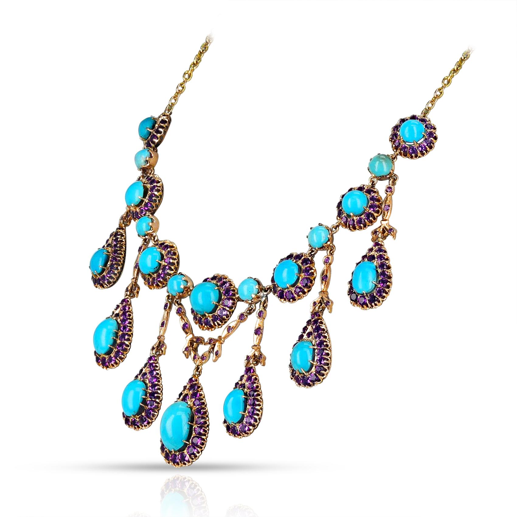 Antico set di cabochon di turchese naturale e ametista, 14k In condizioni ottime a New York, NY