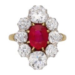Antique Natural Unenhanced Burmese Ruby Diamond Cluster Ring, circa 1905