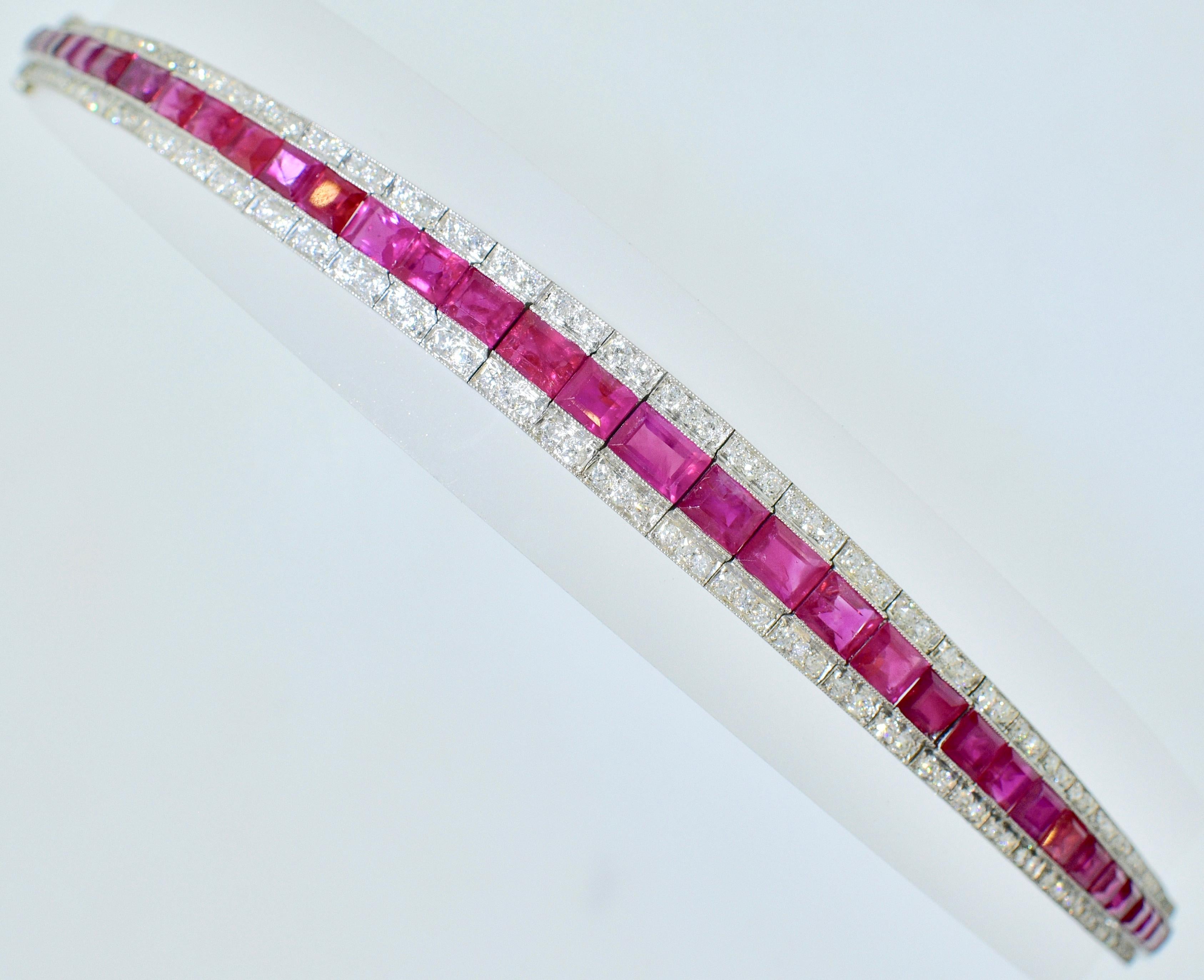 Edwardian Antique Natural Unheated Burma Ruby and Diamond Bracelet, circa 1915