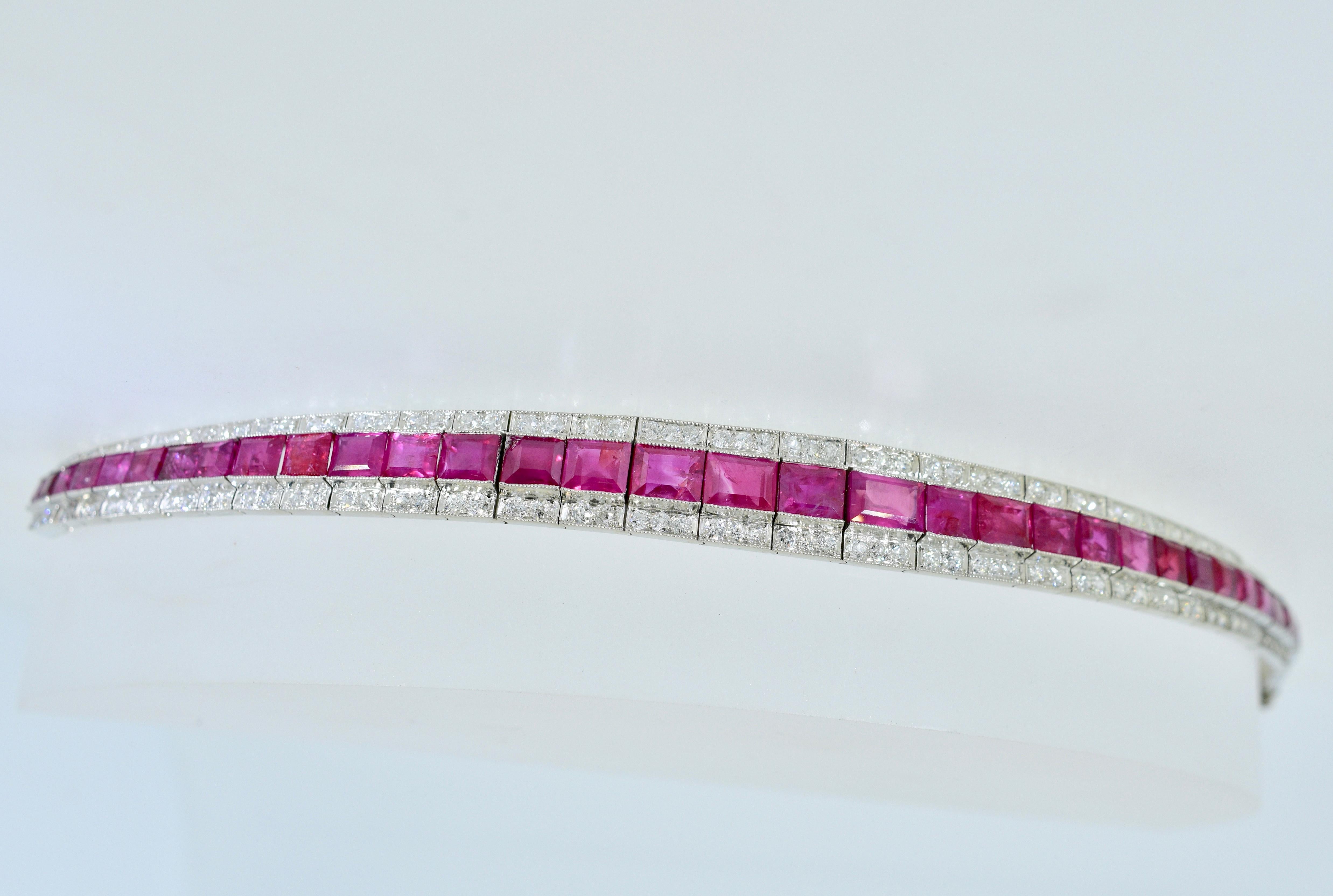 Antique Natural Unheated Burma Ruby and Diamond Bracelet, circa 1915 In Good Condition In Aspen, CO