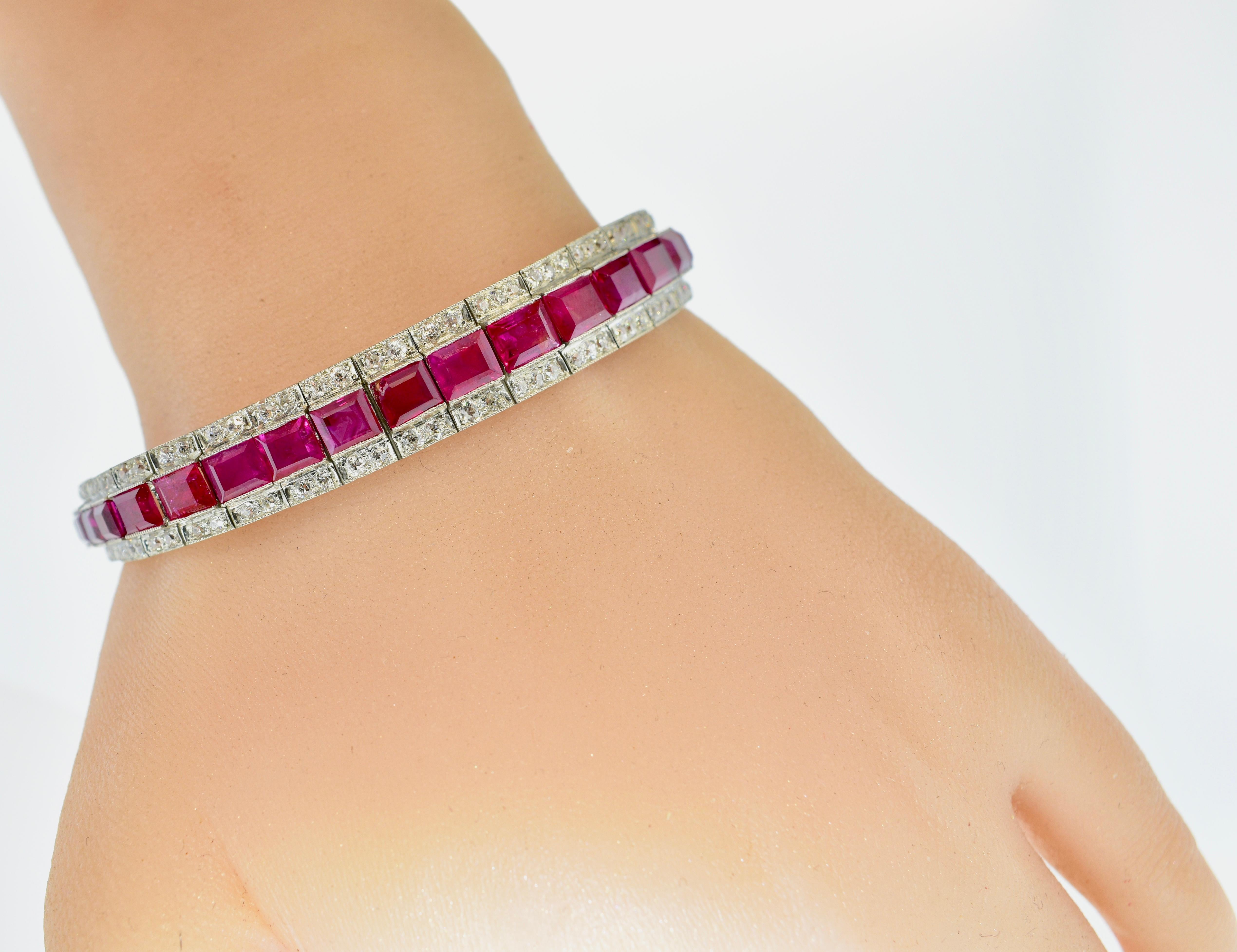 Antique Natural Unheated Burma Ruby and Diamond Bracelet, circa 1915 2