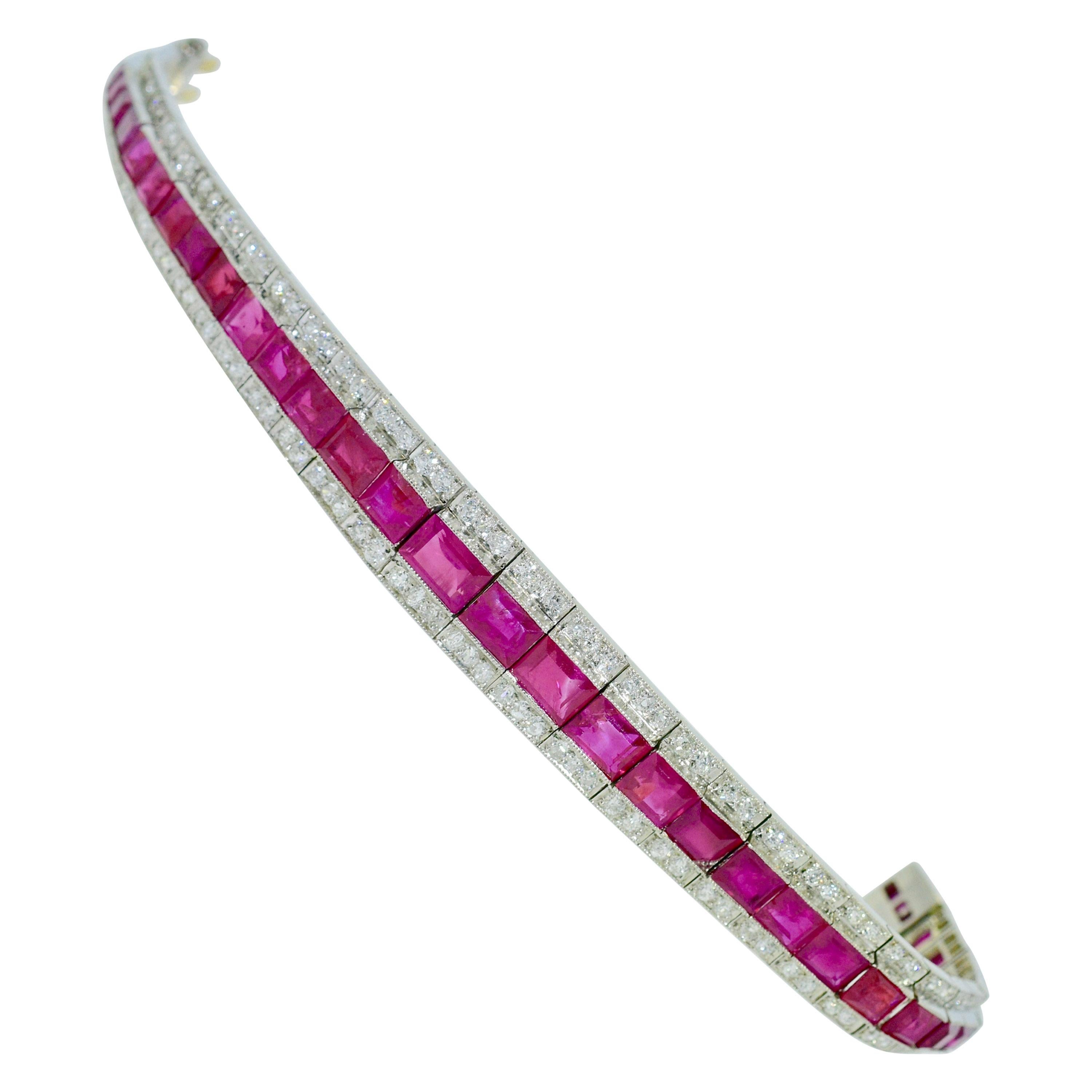 Antique Natural Unheated Burma Ruby and Diamond Bracelet, circa 1915