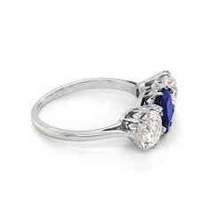 Antique Natural Unheated Sapphire and Diamond Three-Stone Ring, circa 1910