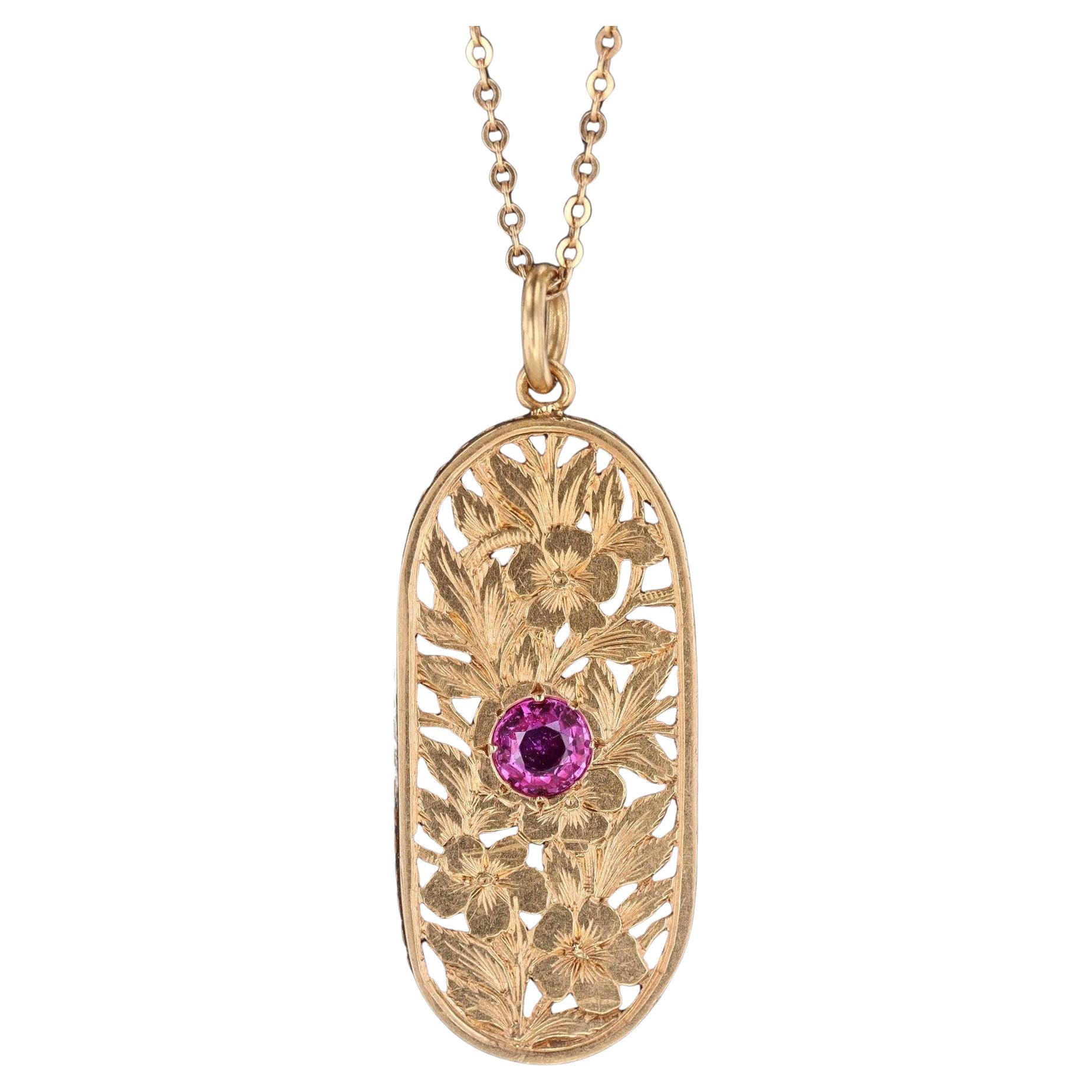 Collier ancien en or 18 carats avec rubis naturel non traité en vente