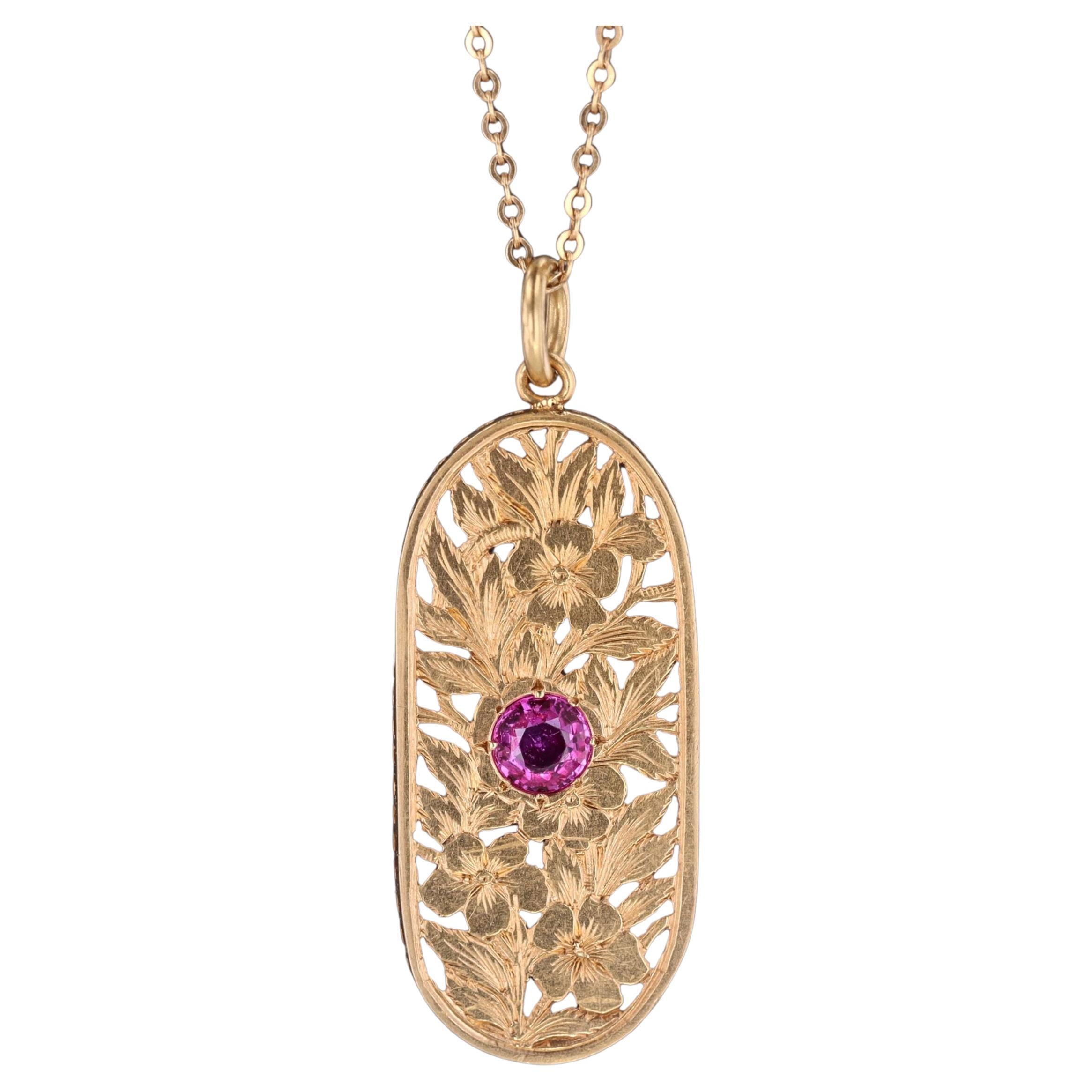 Antique Natural Untreated Ruby Necklace of 18k Gold