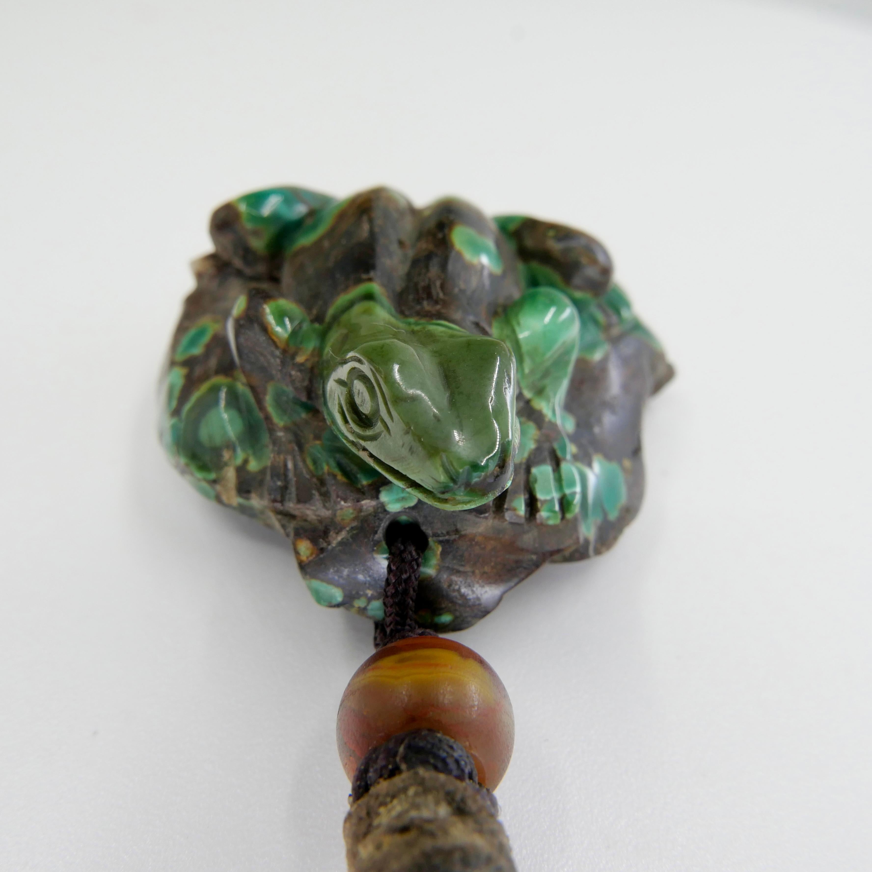 Antique Natural Carved Turquoise Frog Decoration, Lifelike and Exquisite For Sale 4