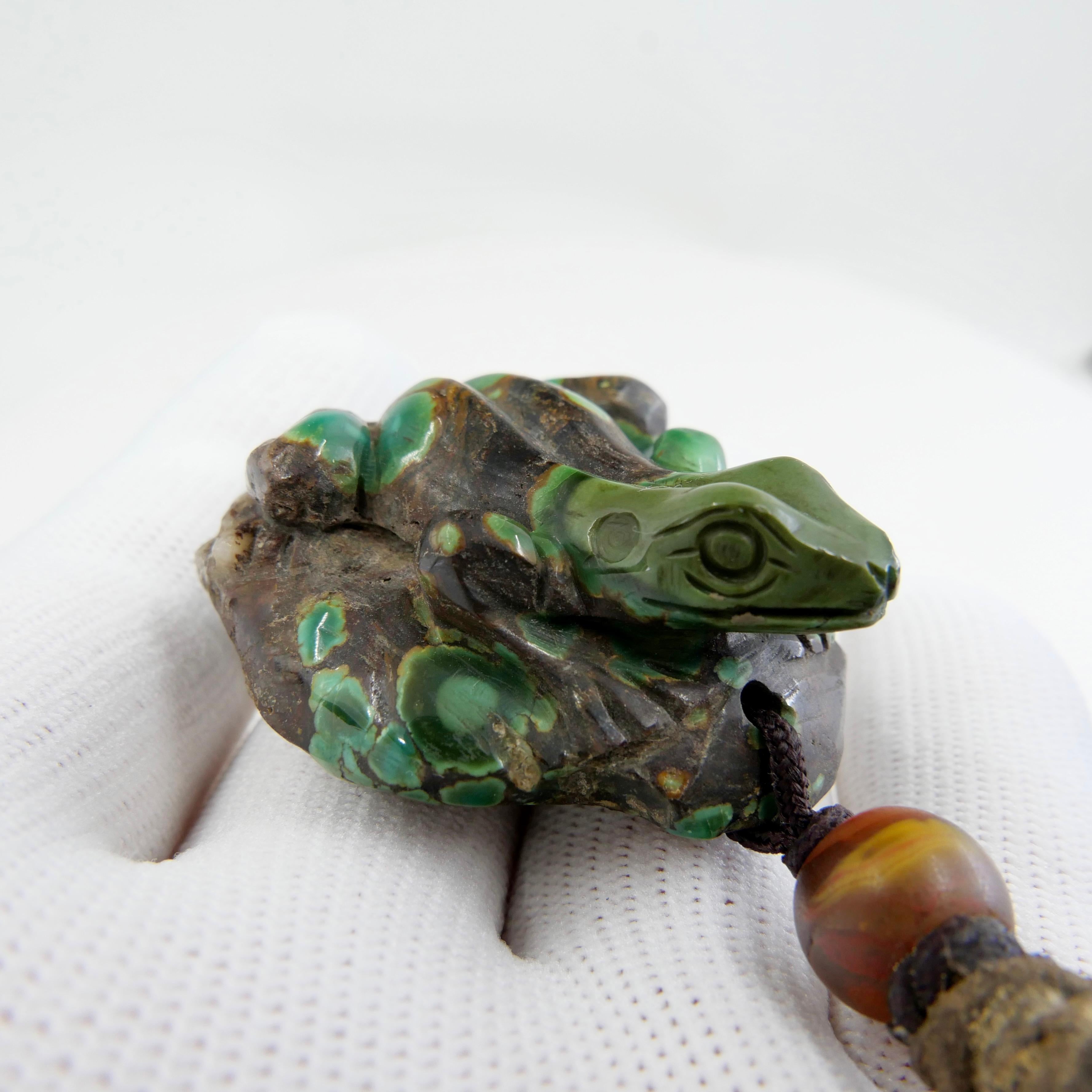 Please check out the HD video! For your consideration is a natural Turquoise carving of a frog. This frog is very well carved. We estimate this piece was made just over 100 years ago. The Turquoise carving is very lifelike, with excellent