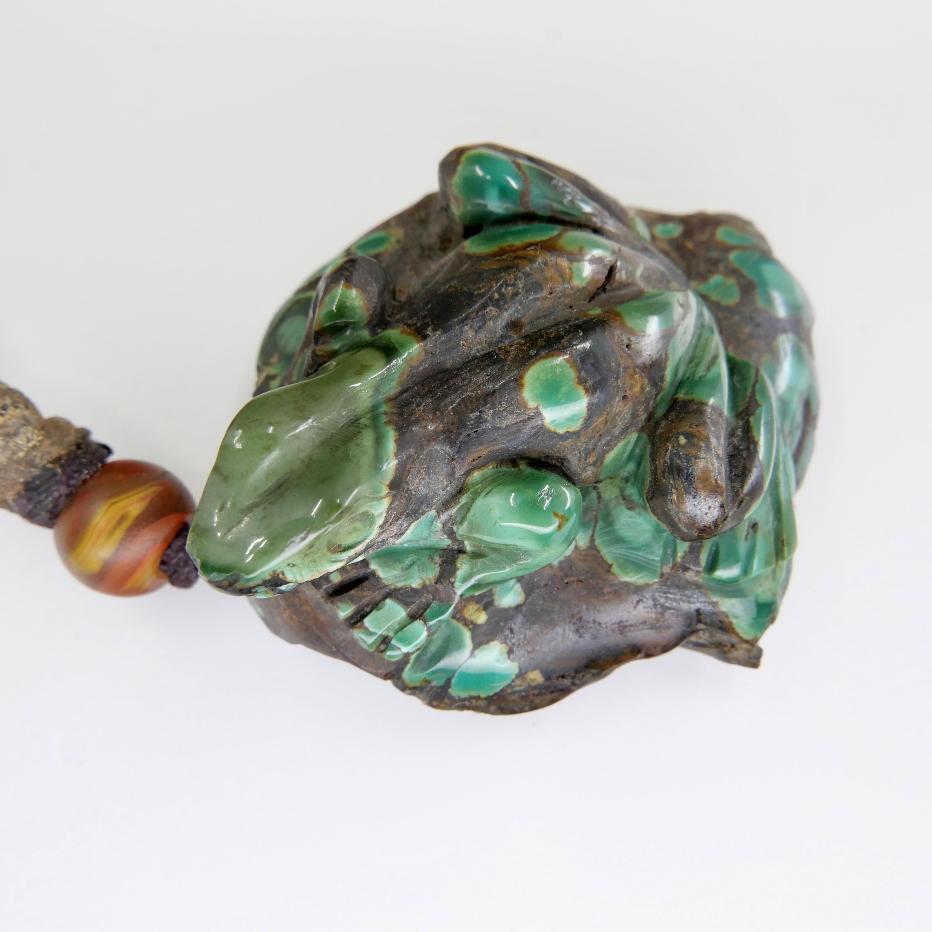 Antike natürliche geschnitzte türkisfarbene Frosch-Dekoration, lebendig und exquisit im Angebot 4