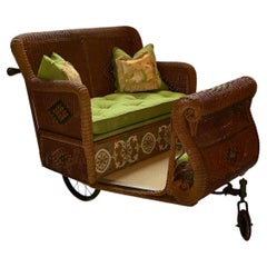 Antique Natural Wicker Estate Cart / Rolling Boardwalk Cart