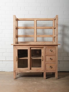 Natural Wood Glass Counter Cabinet Display & Storage Hutch