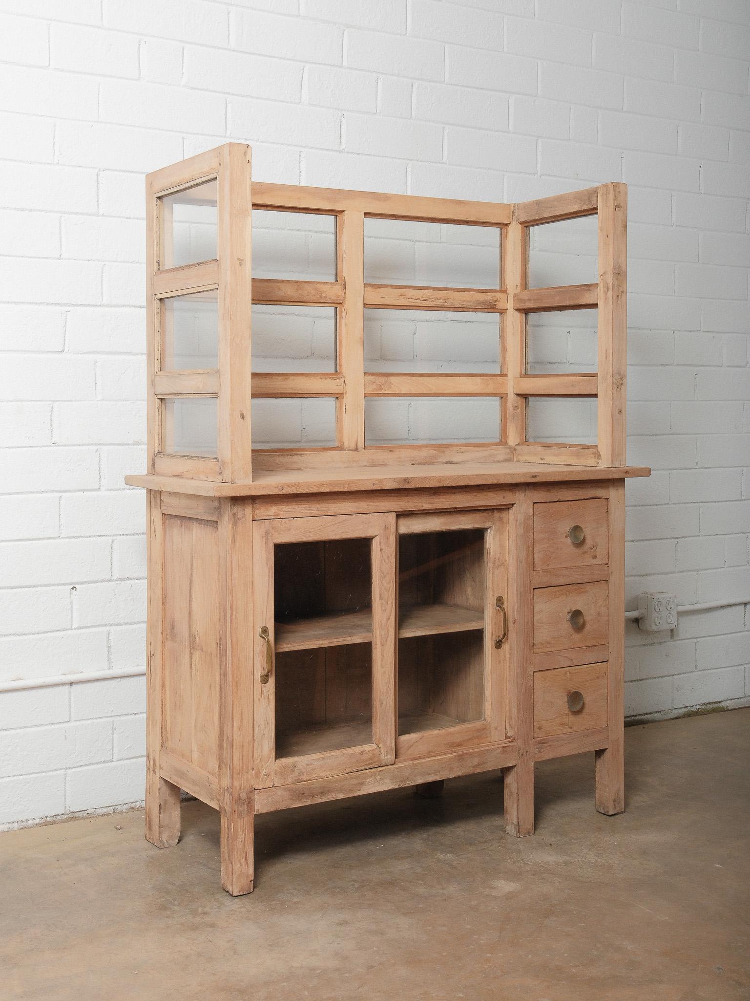 Antike Naturholz Glas Theke Schrank Display & Lagerung Hutch (Rustikal) im Angebot