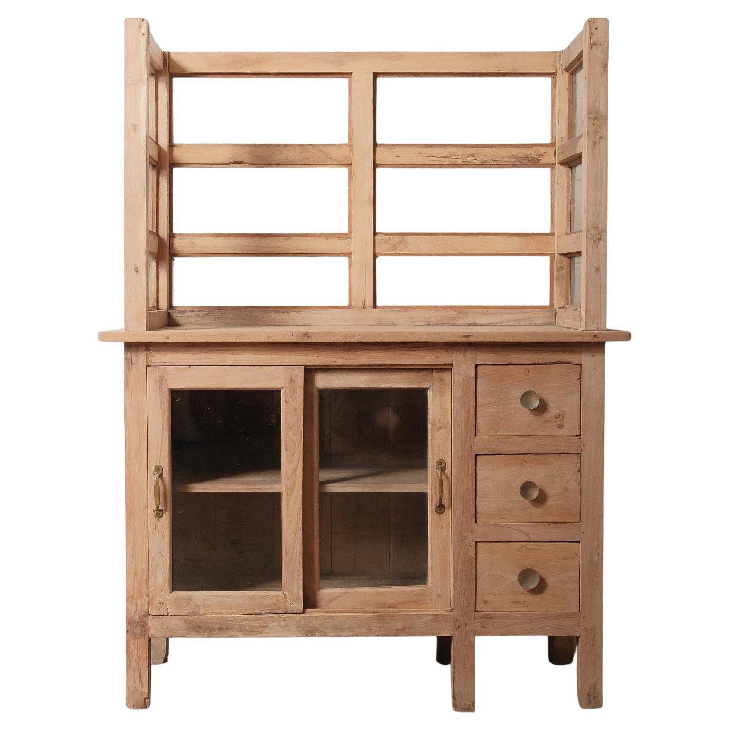 Natural Wood Glass Counter Cabinet Display
Storage Hutch