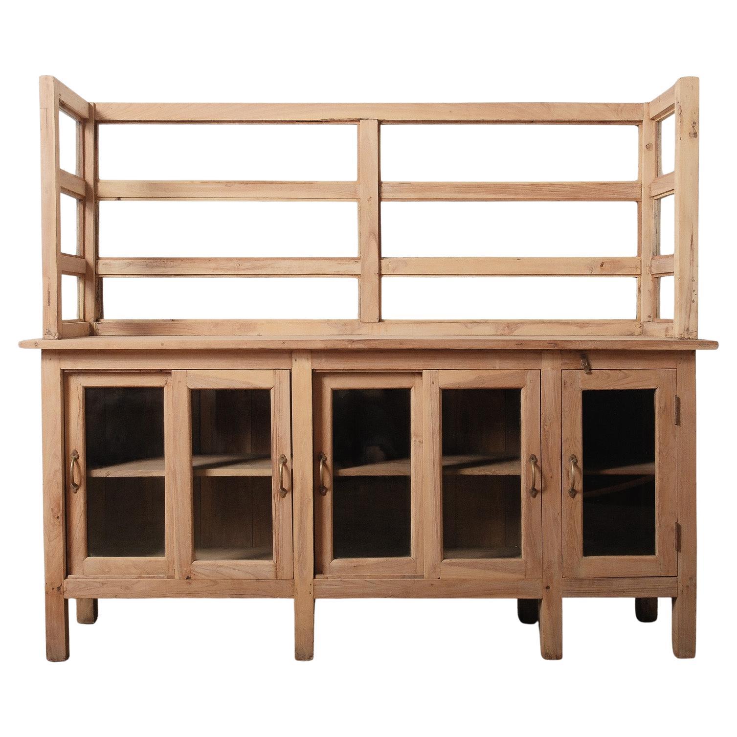 Natural Wood Glass-Front Counter with Hutch Display
Storage Cabinet