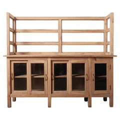 Antique Natural Wood Glass-Front Counter with Hutch Display & Storage Cabinet Antique Natural Wood Glass-Front Counter with Hutch Display & Storage Cabinet