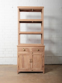Natural Wood Shelf Cabinet with Hutch & Open Display