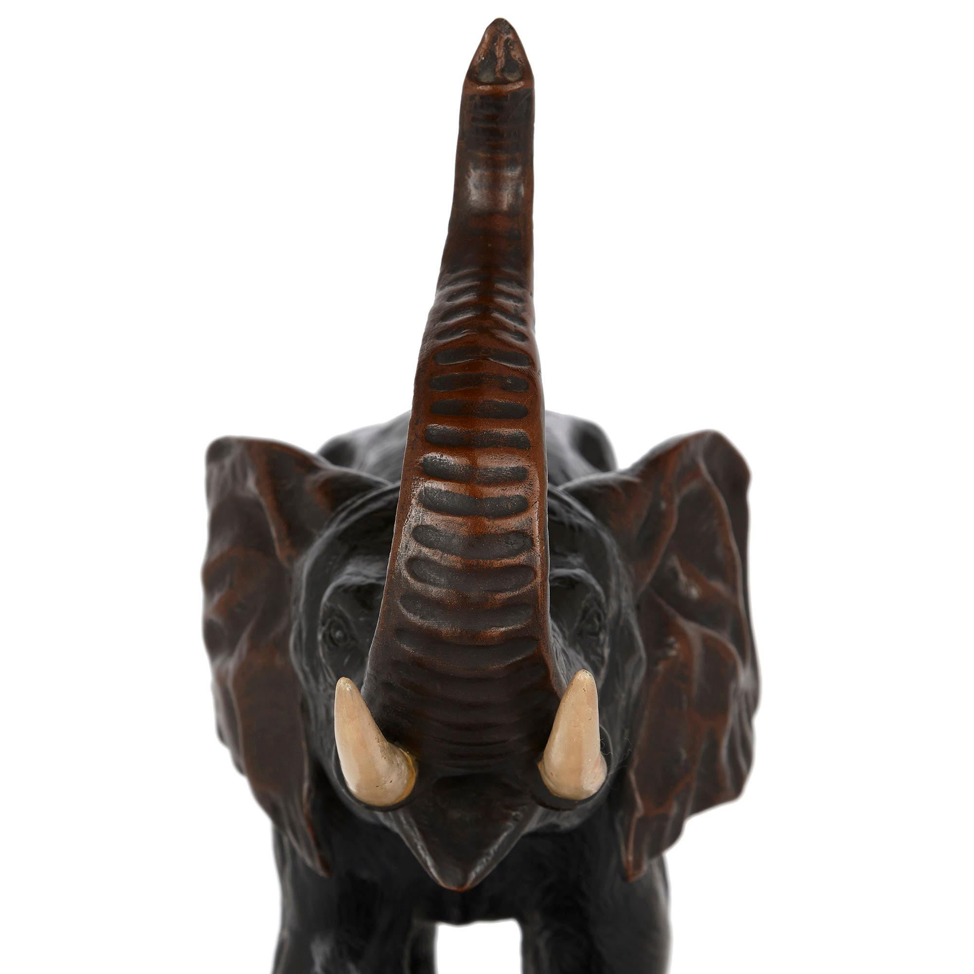 Antique Naturalistic Terracotta Elephant Group Model For Sale 1