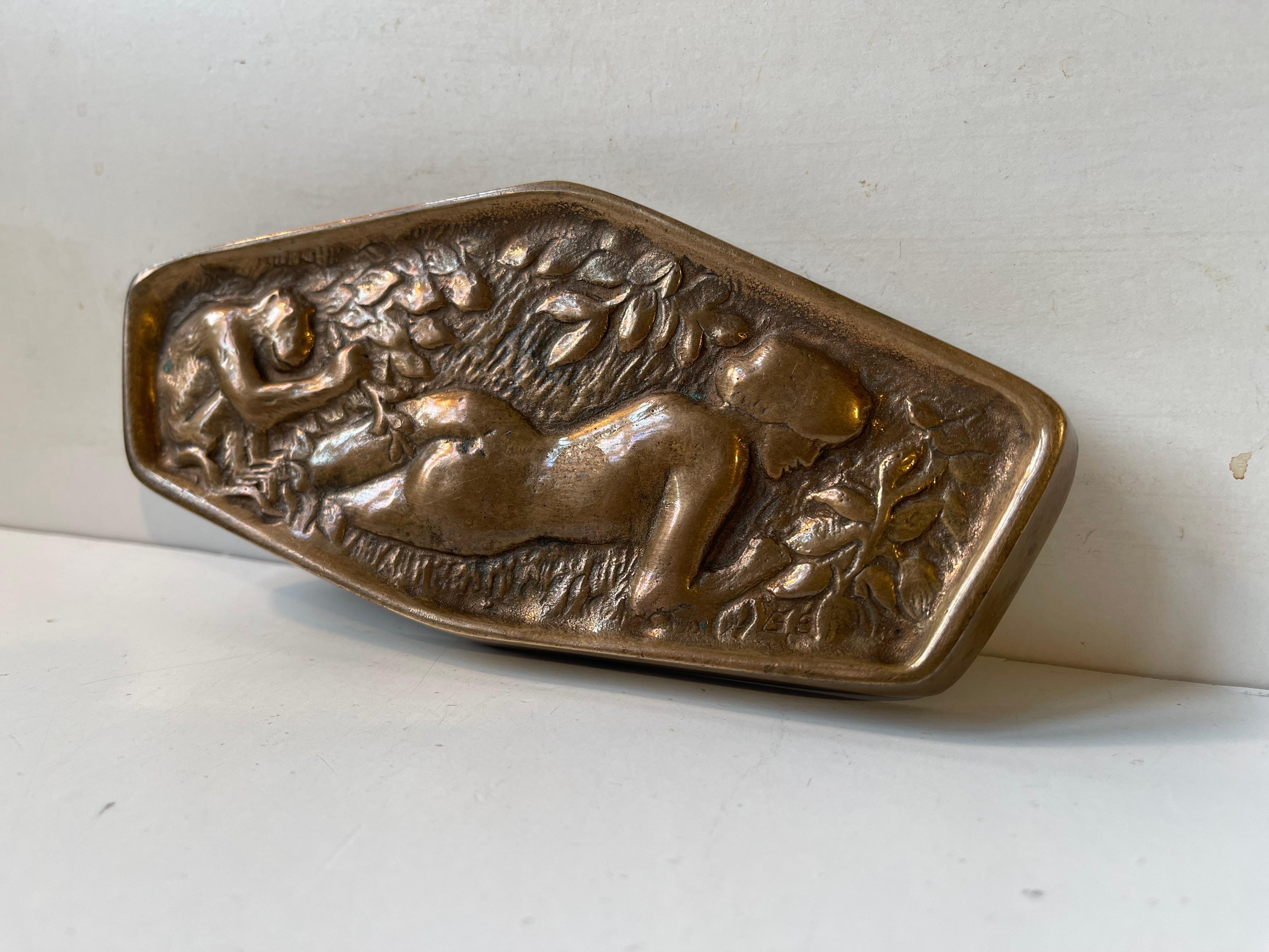 Early 20th Century Antique Naughty Risque Double Sided Bronze Dish, 1900s For Sale