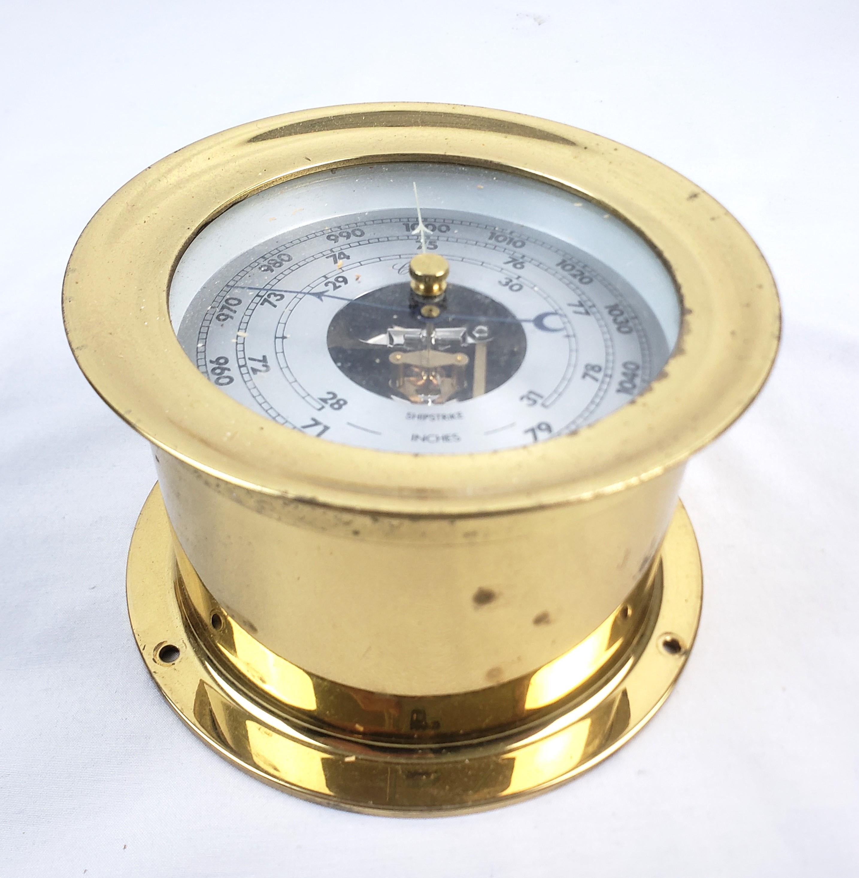 Antique Nautical Brass Ship's Clock, Barometer & Bell Grouping In Good Condition For Sale In Hamilton, Ontario