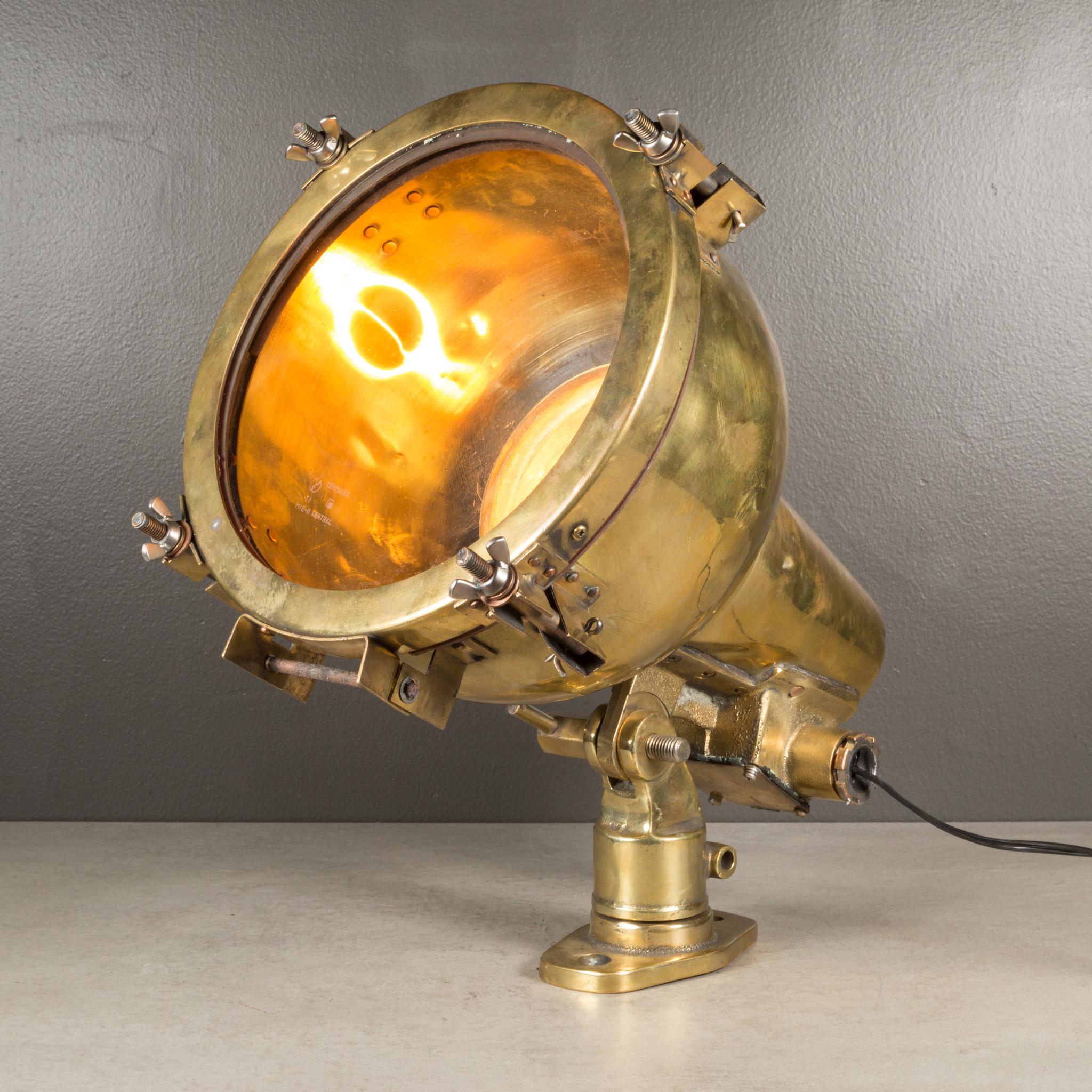 Industrial Antique Nautical Brass Spotlight c.1940