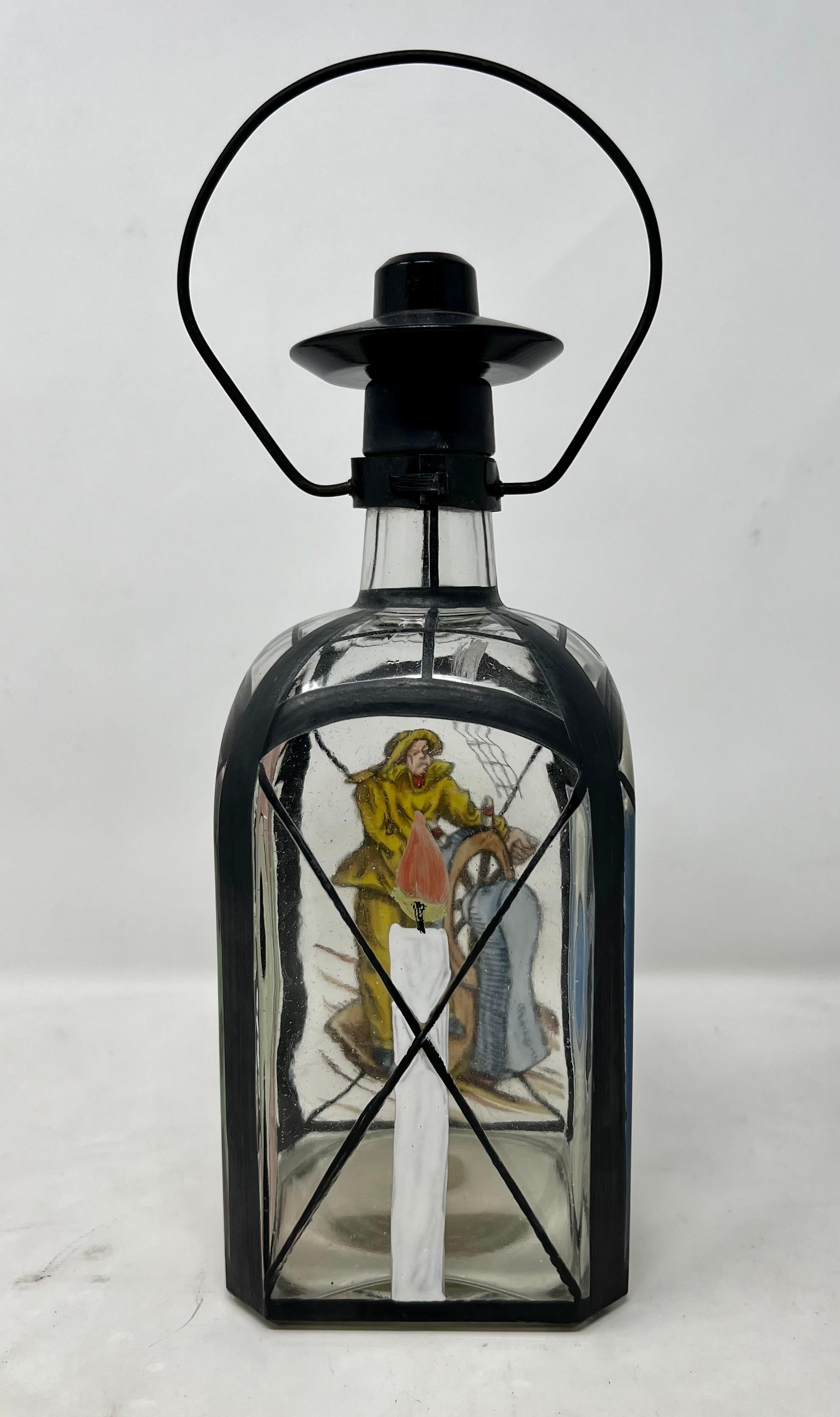Antique nautical design decanter enameled.