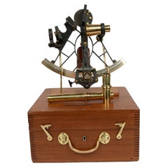 Antique Nautical English Sextant of Burnished Brass with Mahogany Box Early 1900