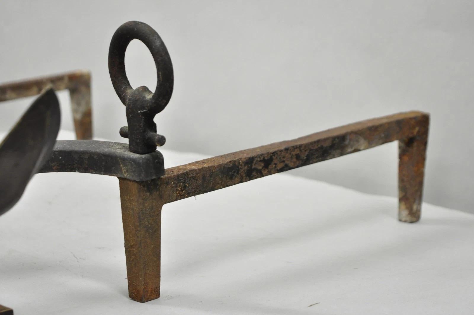 Antique Nautical Figural Ship Anchor Brass Fireplace Andirons w/ Patina - a Pair For Sale 3