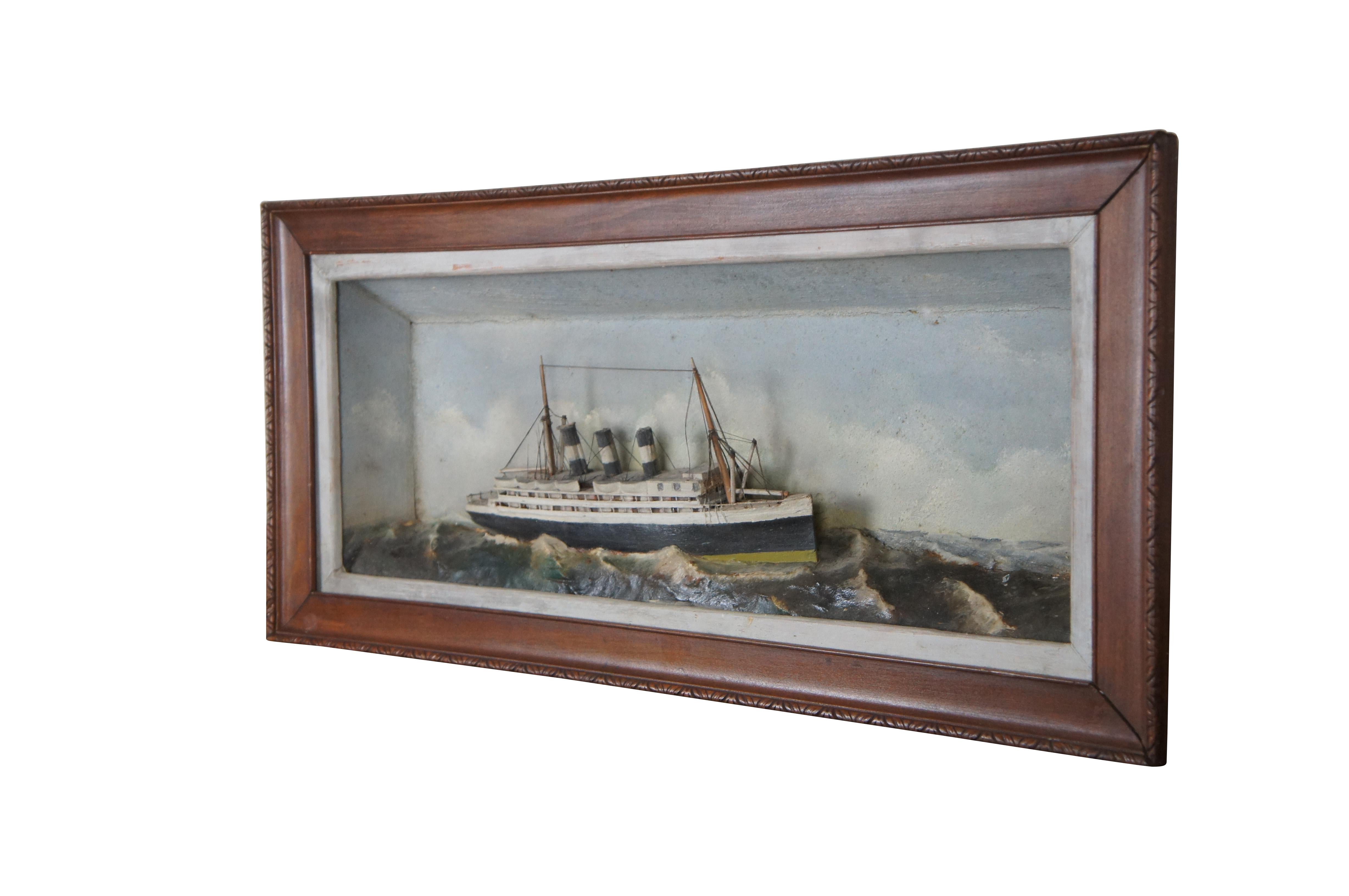 Antiquités nautiques Maritime Ship Ocean Liner Steamship Shadowbox Diorama 27