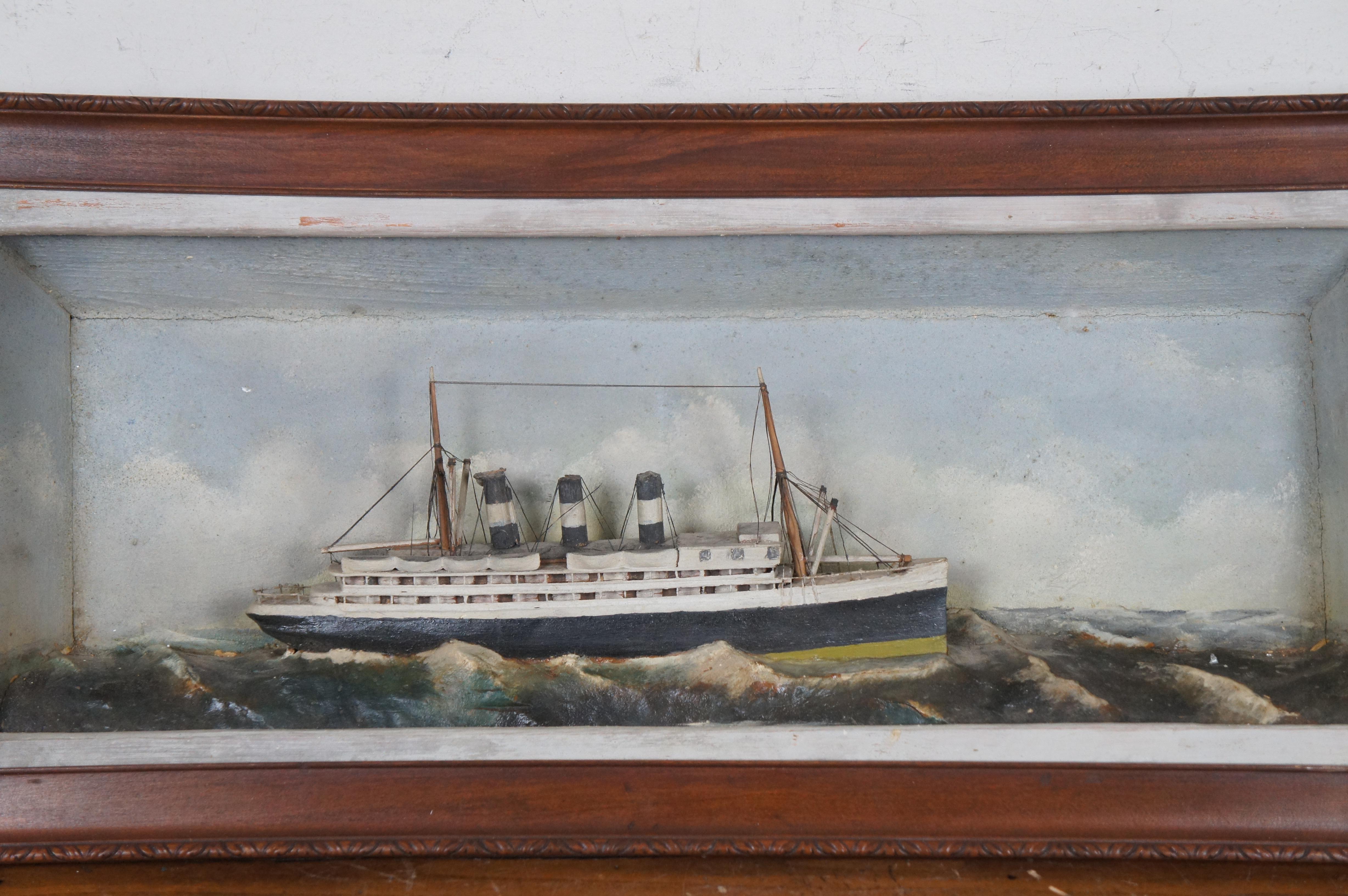 Hardwood Antique Nautical Maritime Ship Ocean Liner Steamship Shadowbox Diorama 27