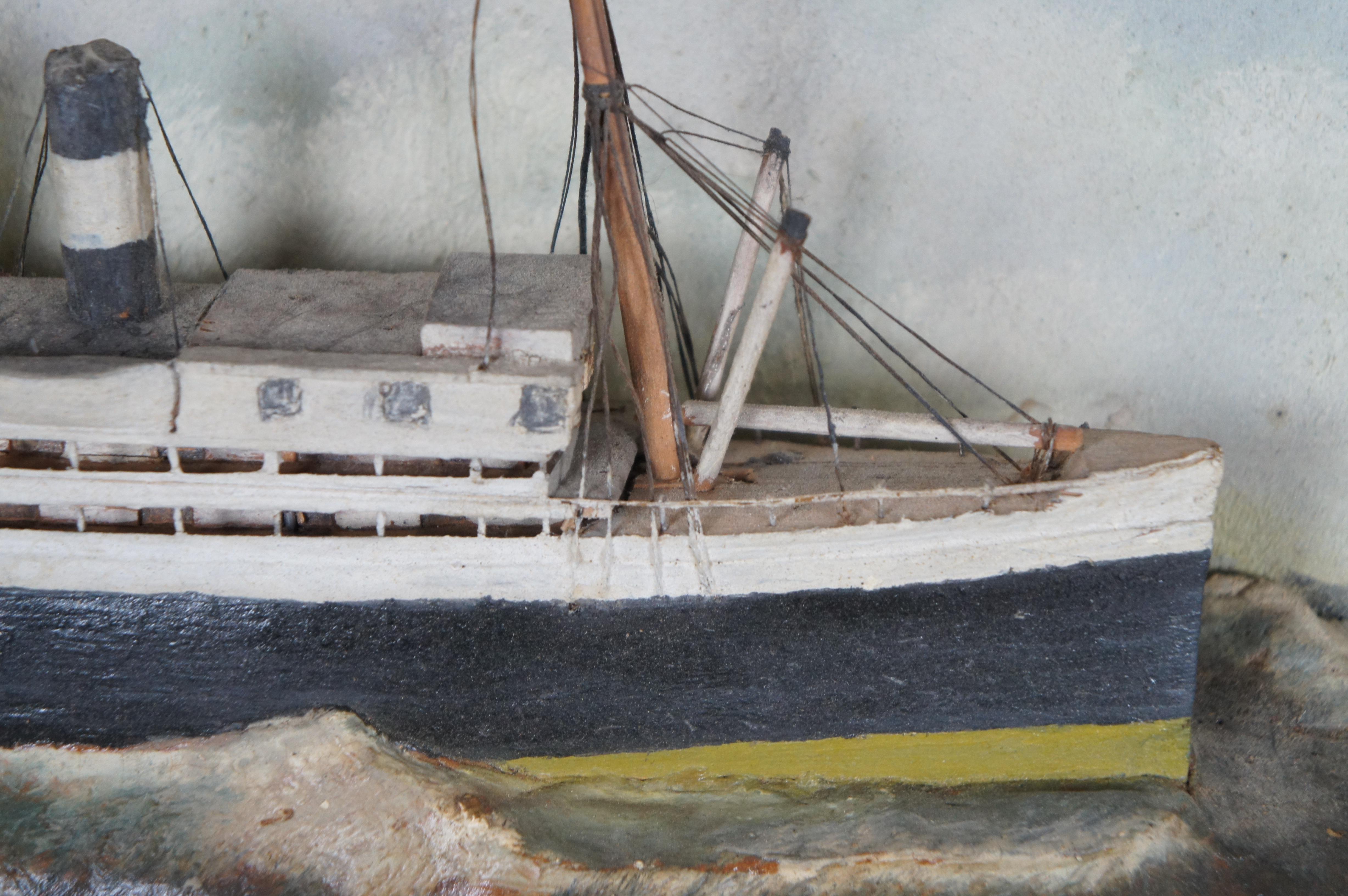 Antique Nautical Maritime Ship Ocean Liner Steamship Shadowbox Diorama 27