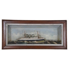 Antiquités nautiques Maritime Ship Ocean Liner Steamship Shadowbox Diorama 27"