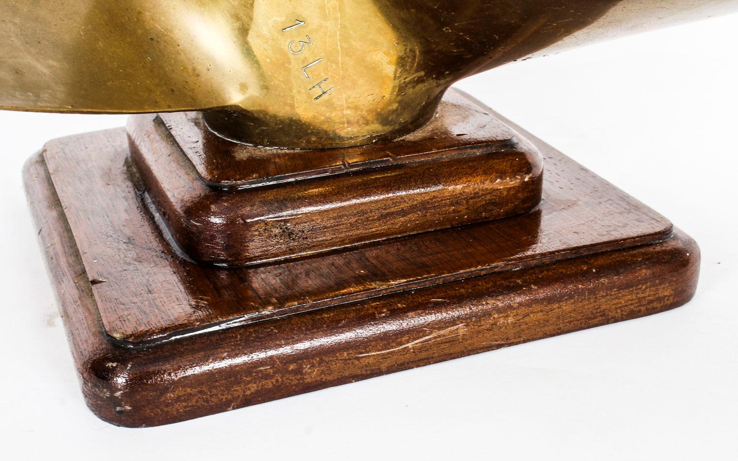 Antique Nautical Oak Mounted Brass Three Blade Propeller 1913 20th Century 3