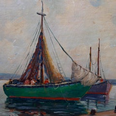 Nautical Oil on Canvas Harbor Scene with Sailboats by William Ward, circa 1930