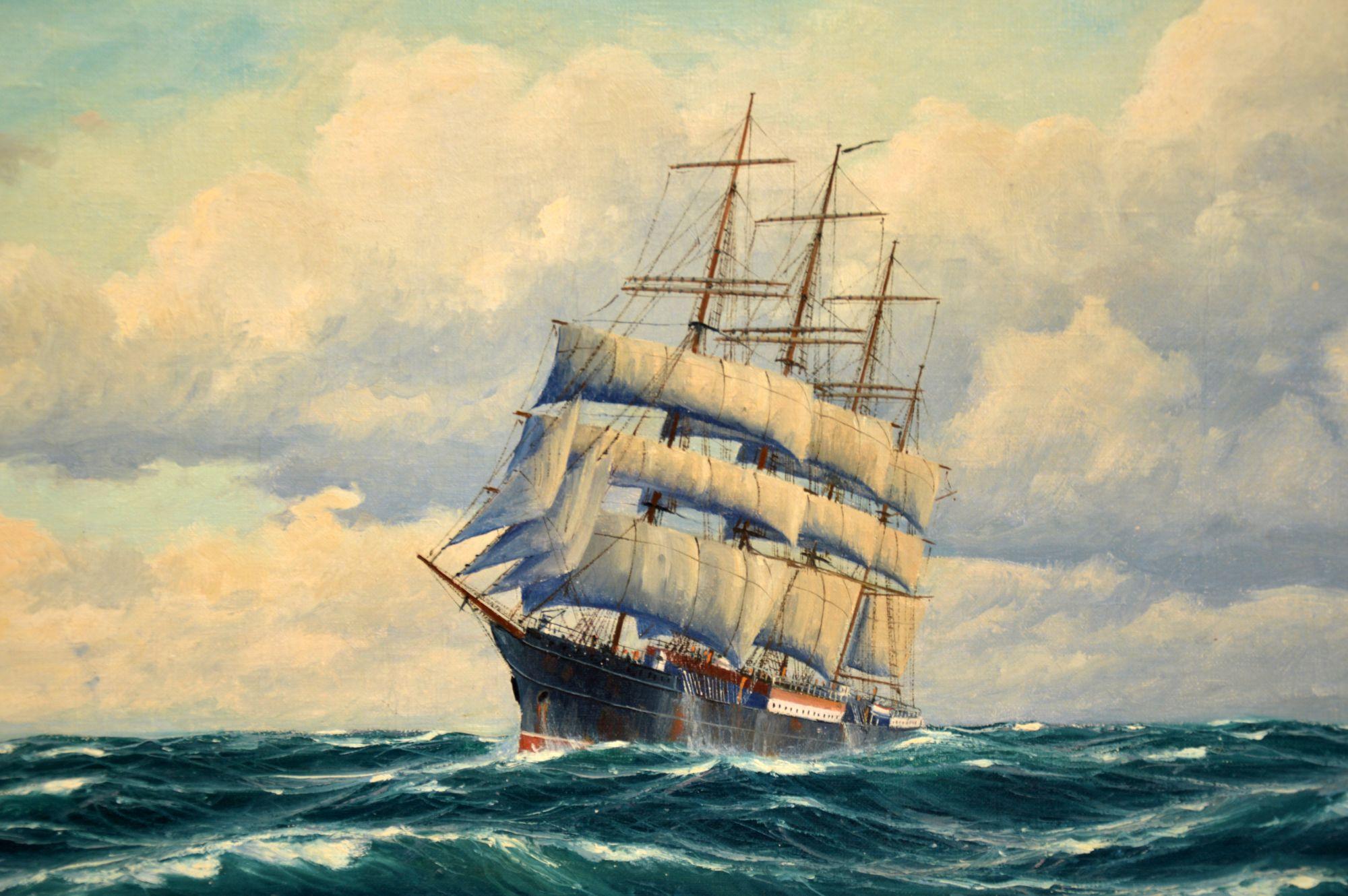 Victorian Antique Nautical Oil Painting