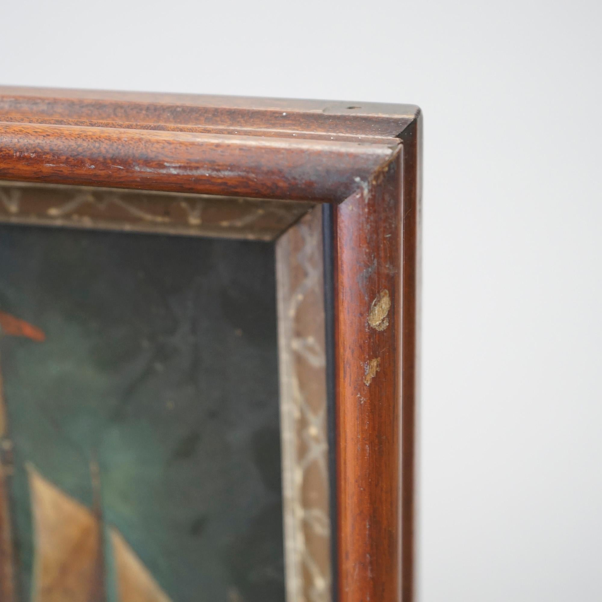 Antique Nautical Painting by F. Smith in Deep Walnut Frame, Oil on Board, c1890 In Good Condition In Big Flats, NY