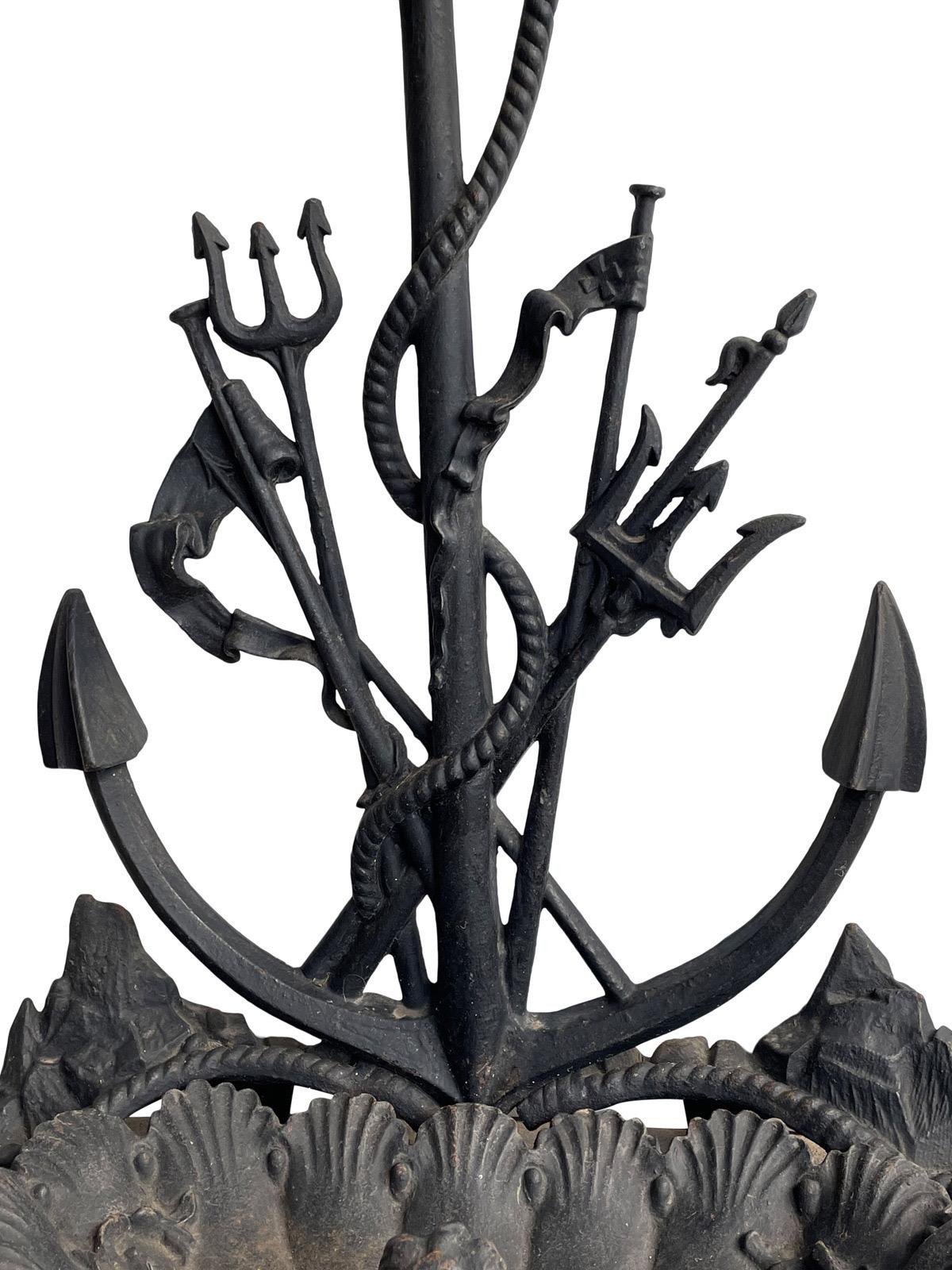 Amazing detailed solid iron anchor seascape umbrella stand from the mid 1800s with removable basin.