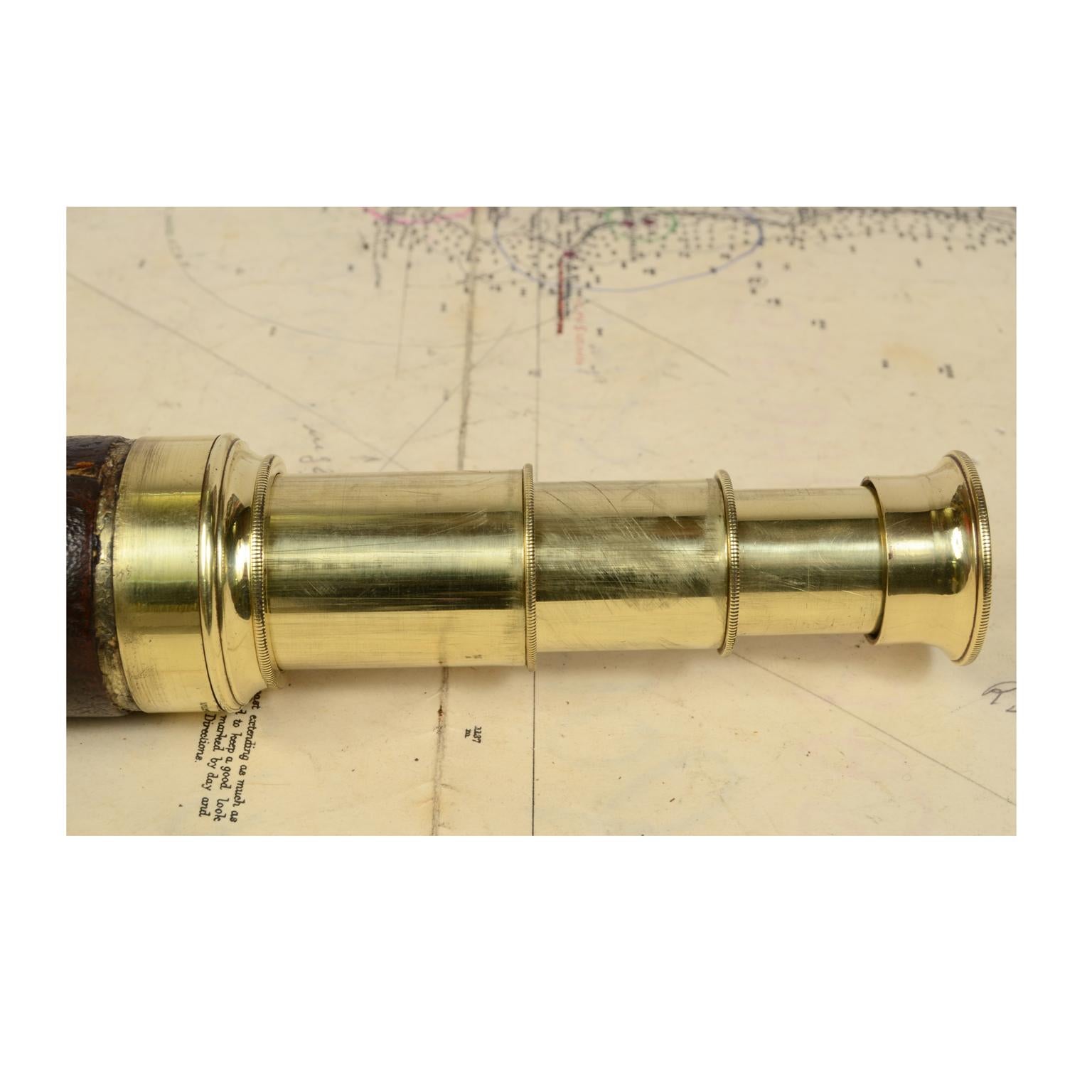 Antique Nautical Telescope, Brass and Leather, 1870 6