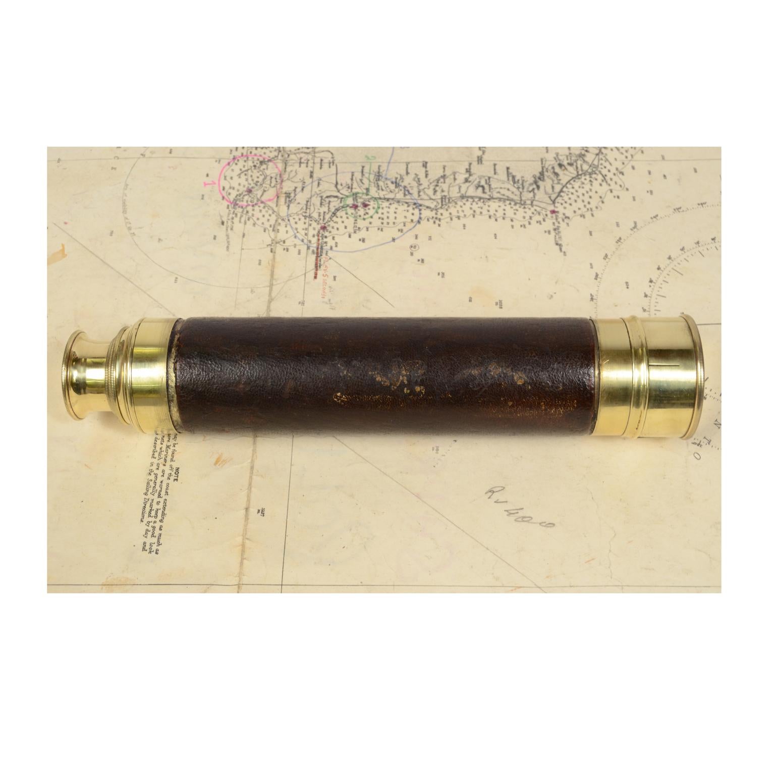 Late 19th Century Antique Nautical Telescope, Brass and Leather, 1870